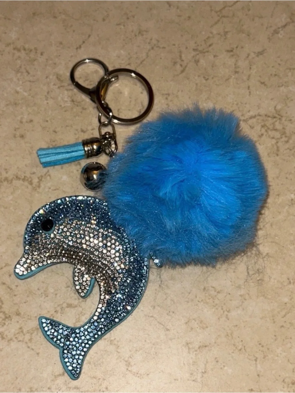 Sparkling Blue Dolphin Pom Keychain -B27